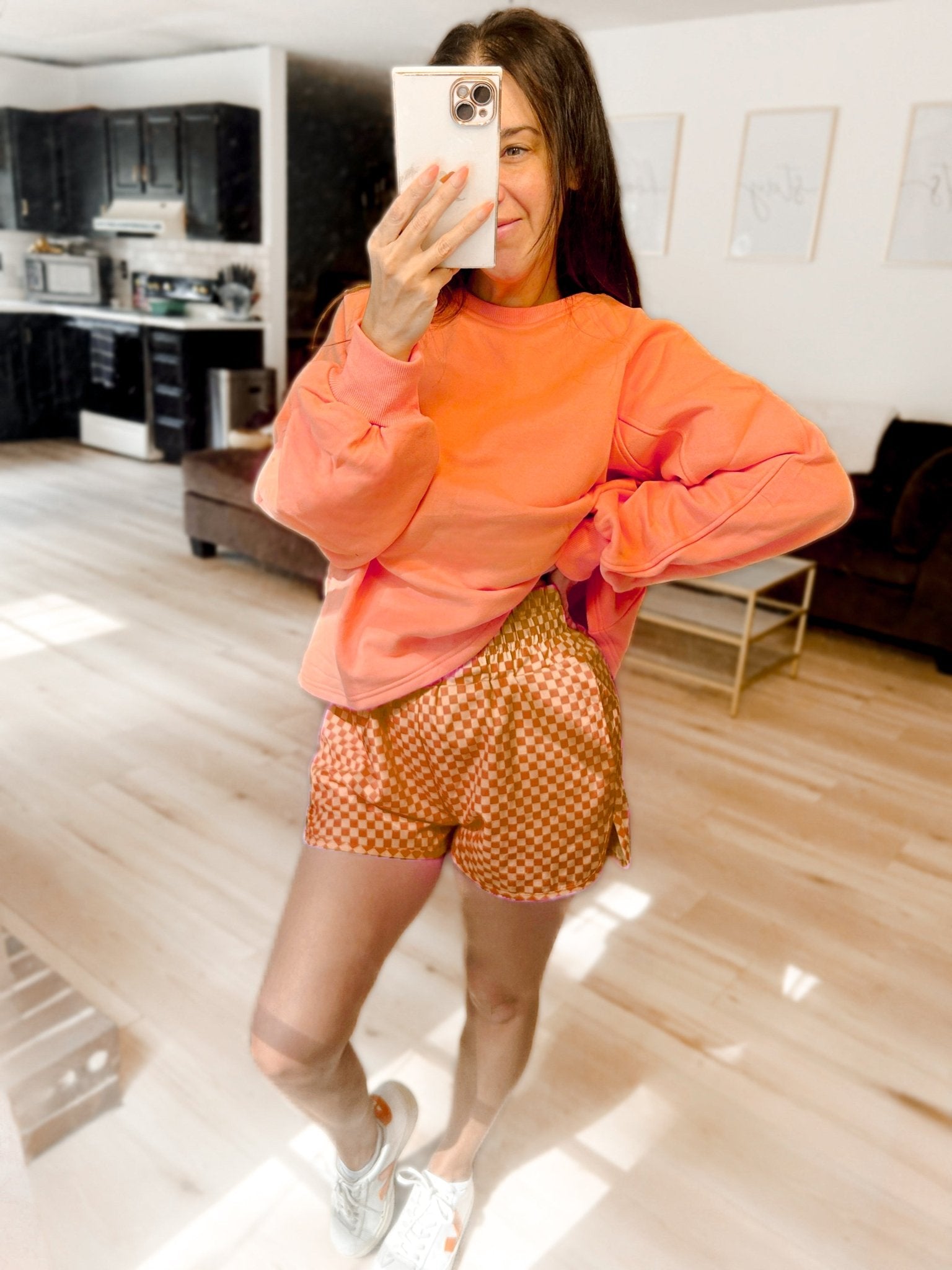 Checkered Tummy Control Athletic Shorts with Pockets - Girl Code Couture