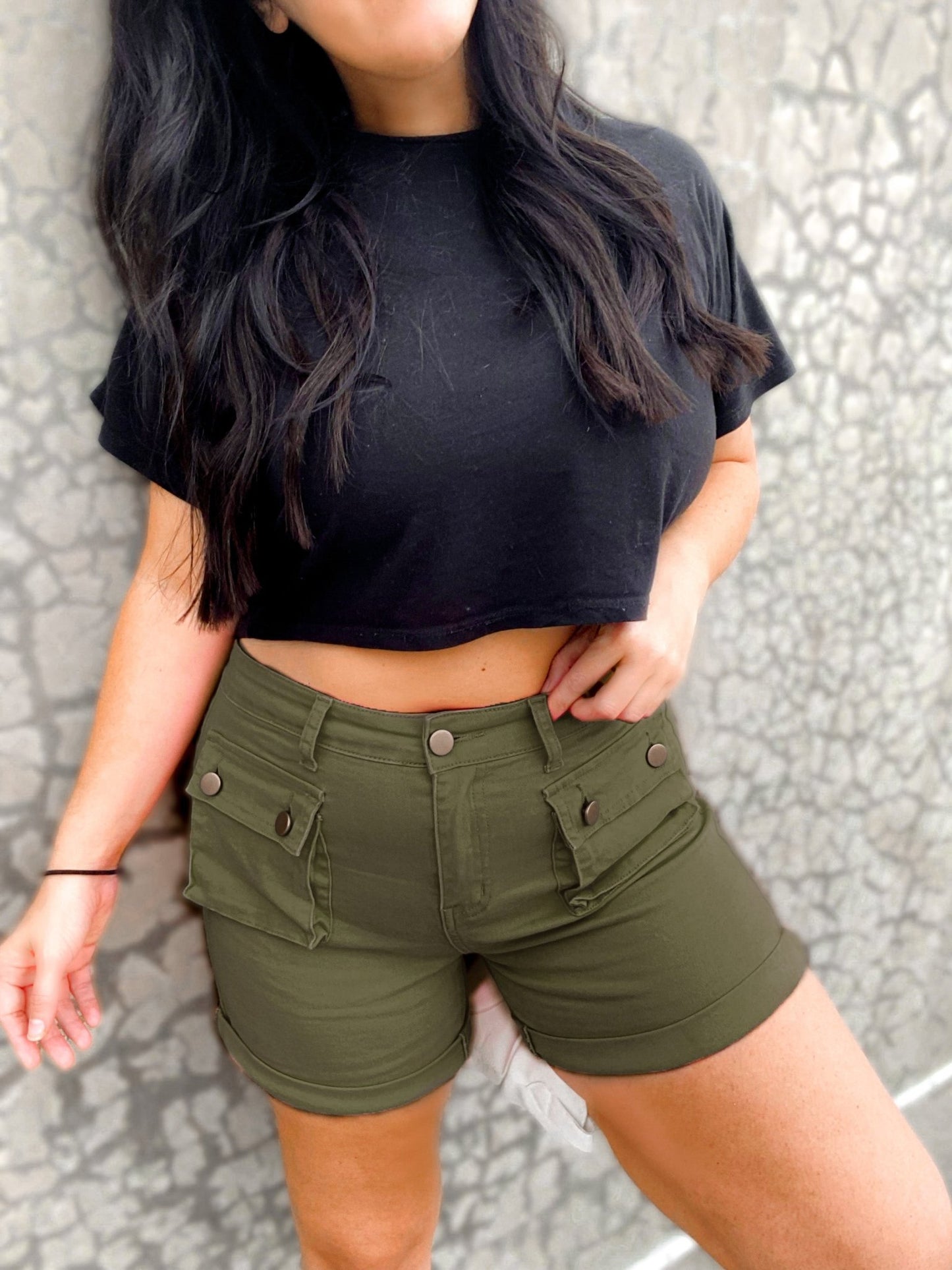 Heidi Hyperstretch Denim Cargo Shorts - Girl Code Couture