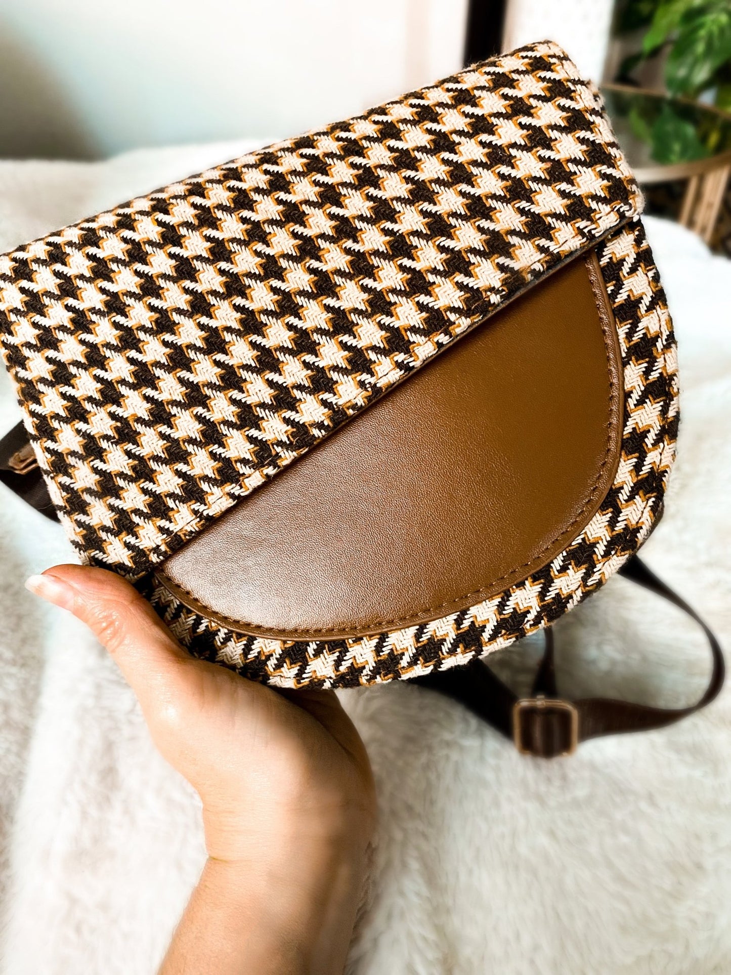 Houndstooth & Vegan Leather Sling Bag - Girl Code Couture