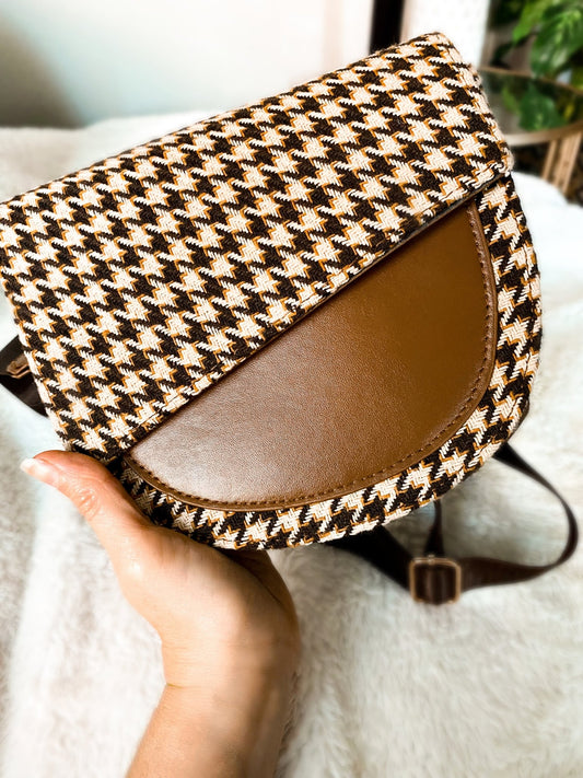 Houndstooth & Vegan Leather Sling Bag - Girl Code Couture
