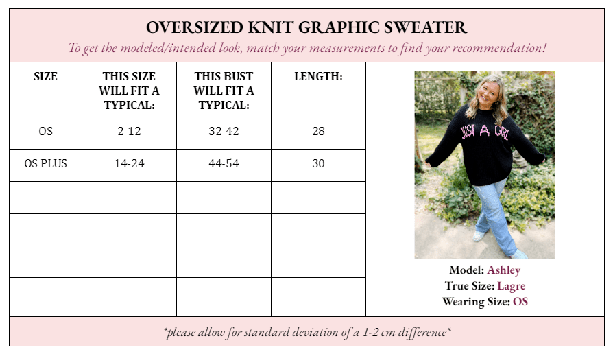 Josie “Just a Girl” Oversized Knit Graphic Sweater - Girl Code Couture