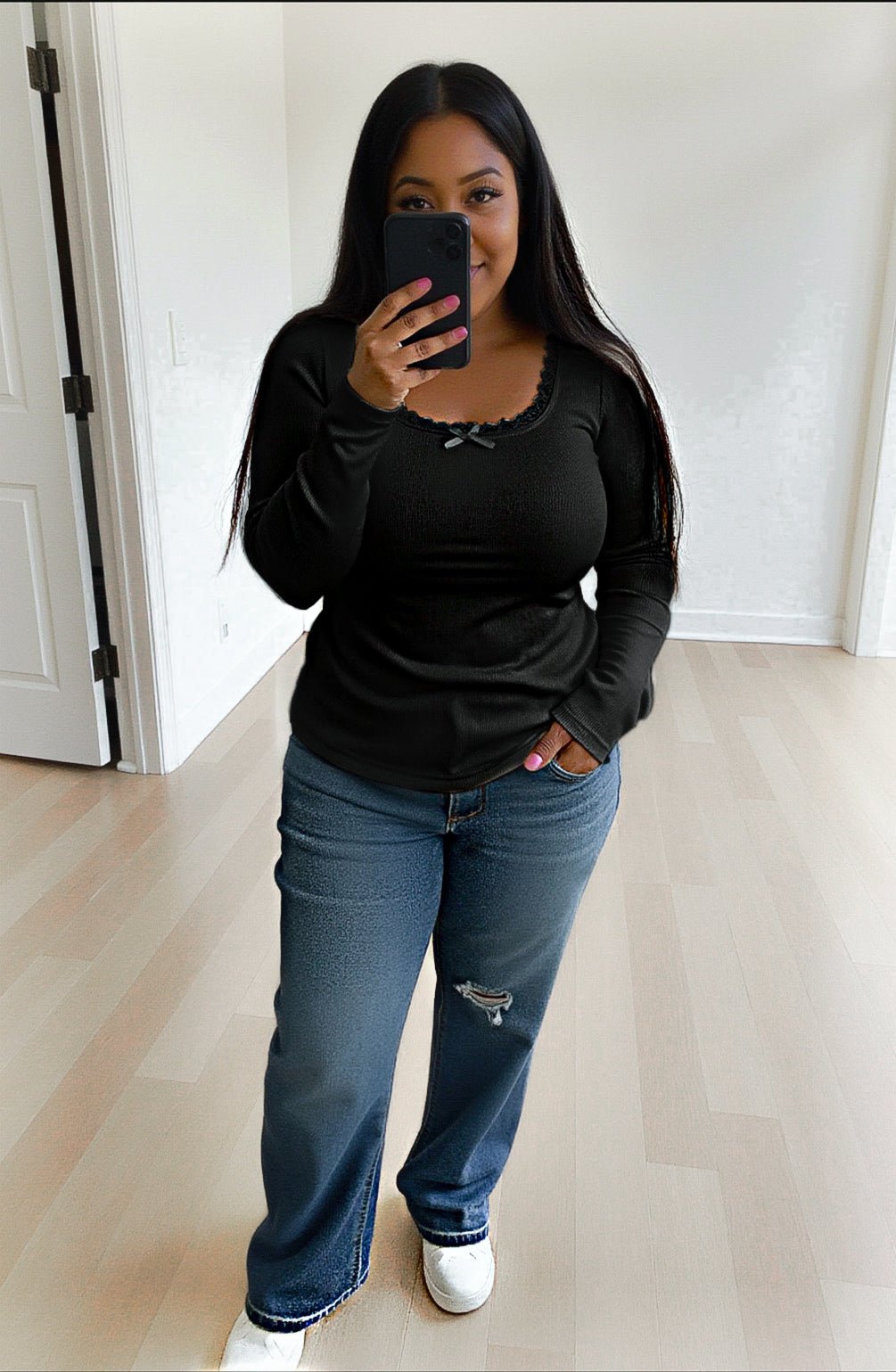 Lana Lace Trim Ribbed Long Sleeve - Girl Code Couture