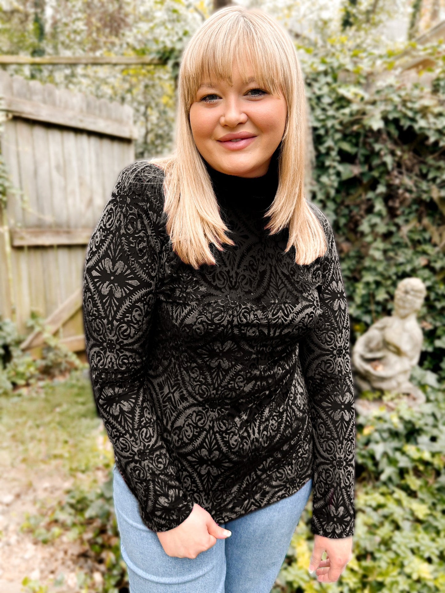 Mila Mesh & Velvet Mockneck Top - Girl Code Couture