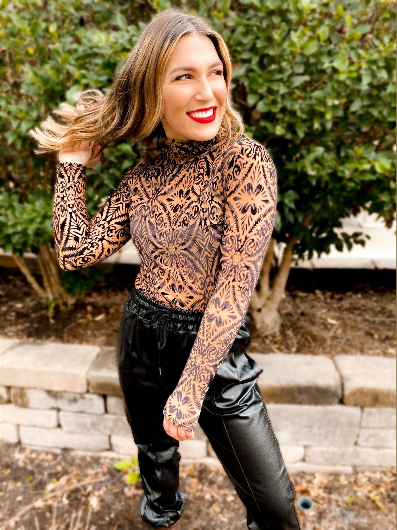 Mila Mesh & Velvet Mockneck Top - Girl Code Couture