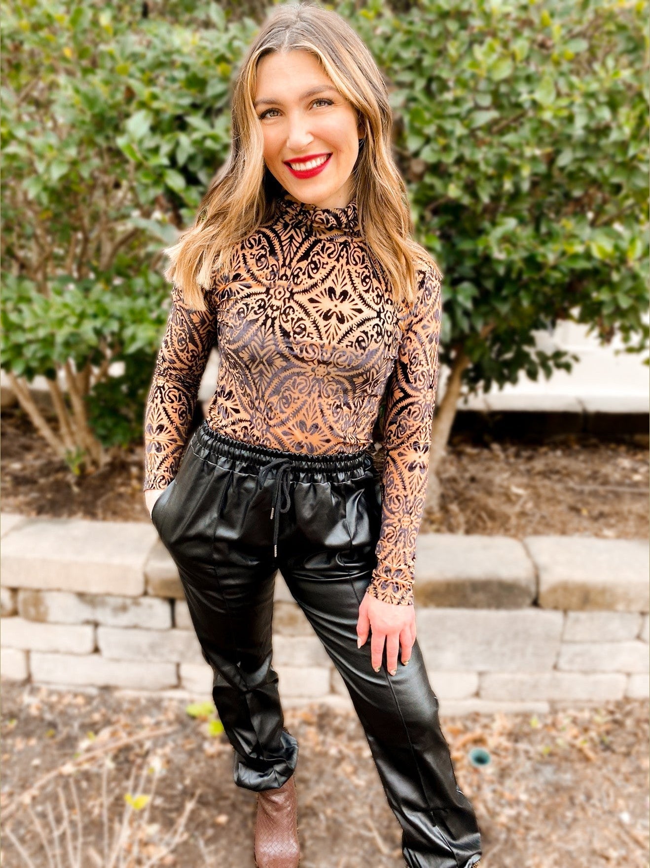 Mila Mesh & Velvet Mockneck Top - Girl Code Couture