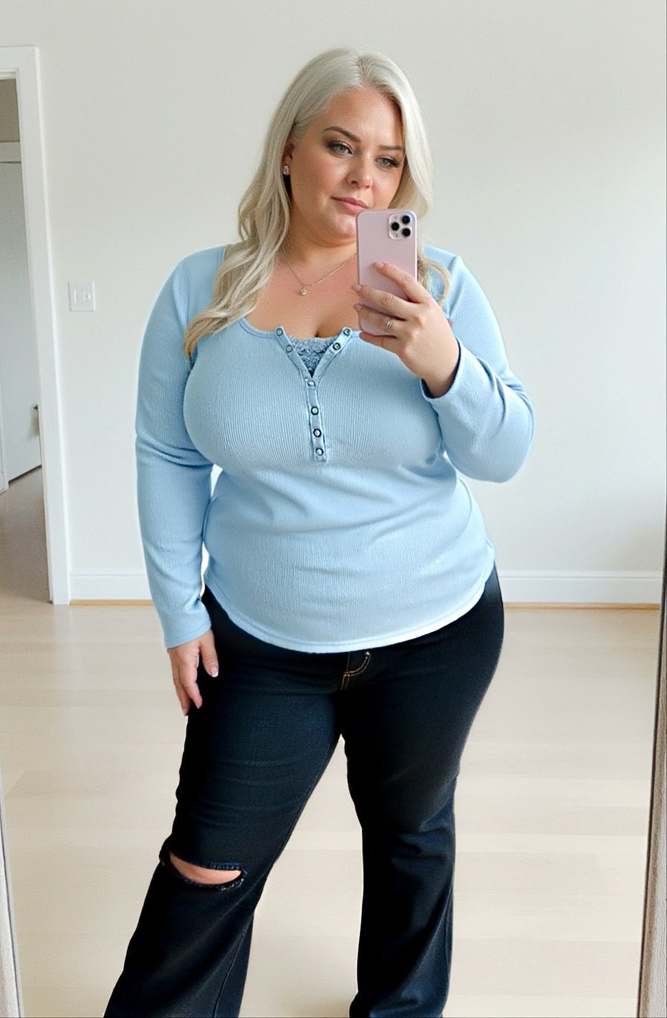 Payton Peekaboo - Lace Long Sleeve Ribbed Henley - Girl Code Couture