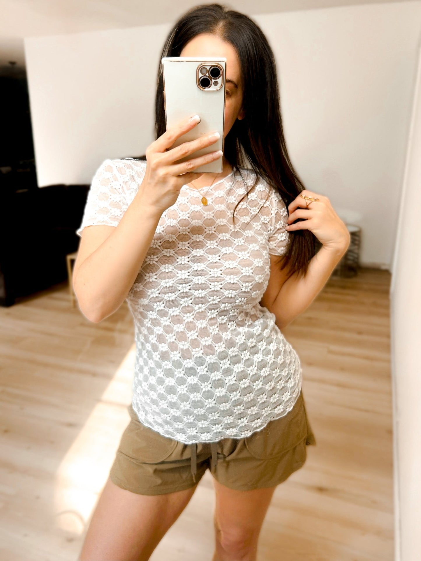 PRE - ORDER Sheer Daisy & Lace Short Sleeve Top - 4/24 - Girl Code Couture