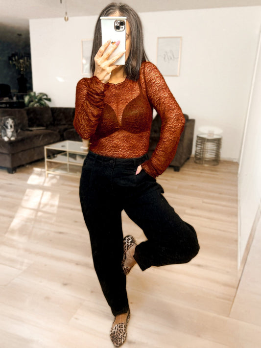 PREORDER Luxe Lace and Floral Textured Long Sleeve Sheer Top - Girl Code Couture