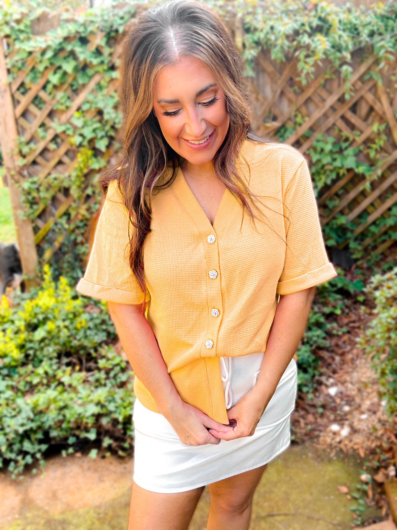 Robin Rose Button Waffle Knit Top - Girl Code Couture