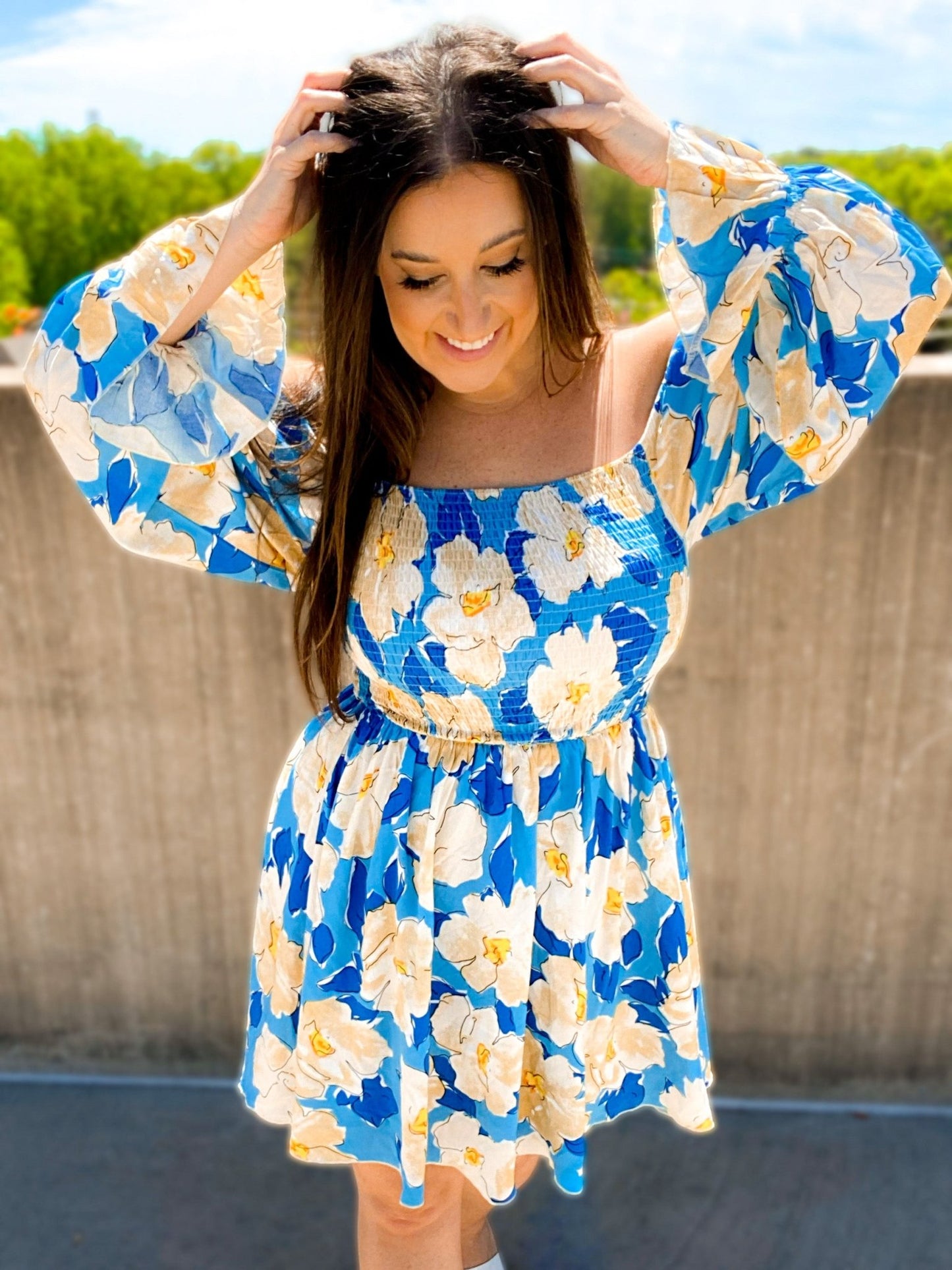 Sabrina Smocked Bell Sleeve Dress - Girl Code Couture