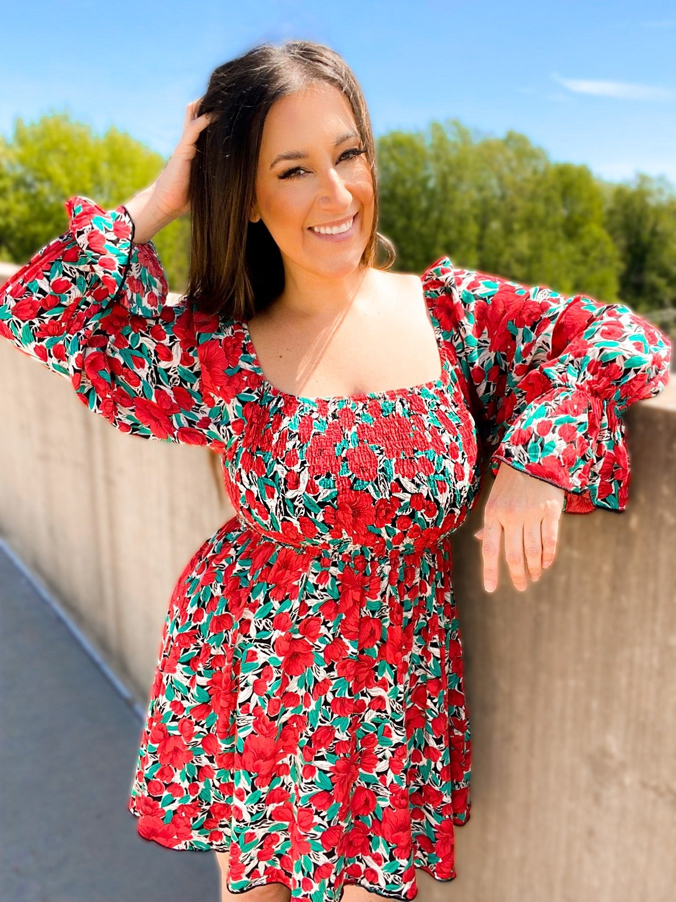 Sabrina Smocked Bell Sleeve Dress - Girl Code Couture