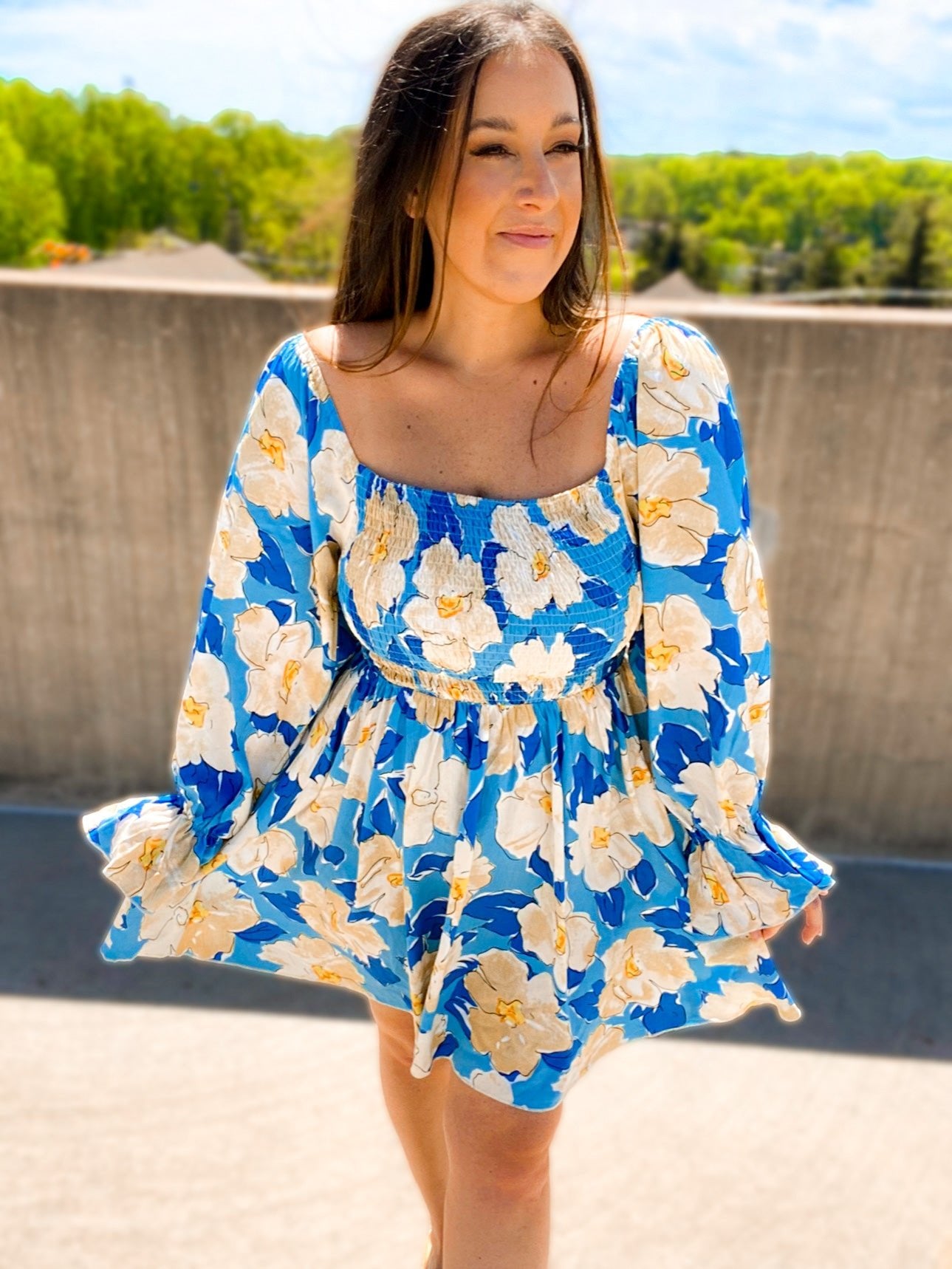 Sabrina Smocked Bell Sleeve Dress - Girl Code Couture