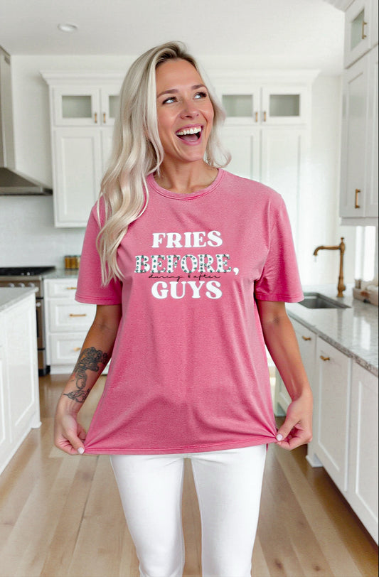 “Fries Before, During, & After Guys” Graphic & Studded Washed Tee