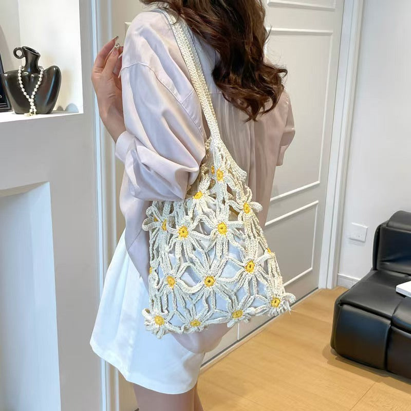 Daisy Mesh Crochet Bucket Bag