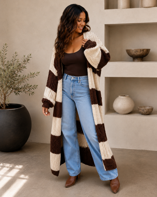 PREORDER Oversized Chunky Striped Balloon Sleeve Cardigan