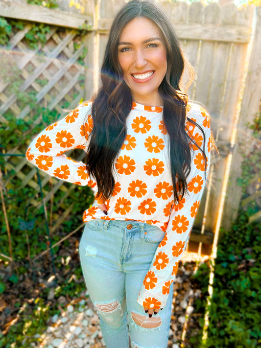 Delia Daisy Print Long Sleeve Top