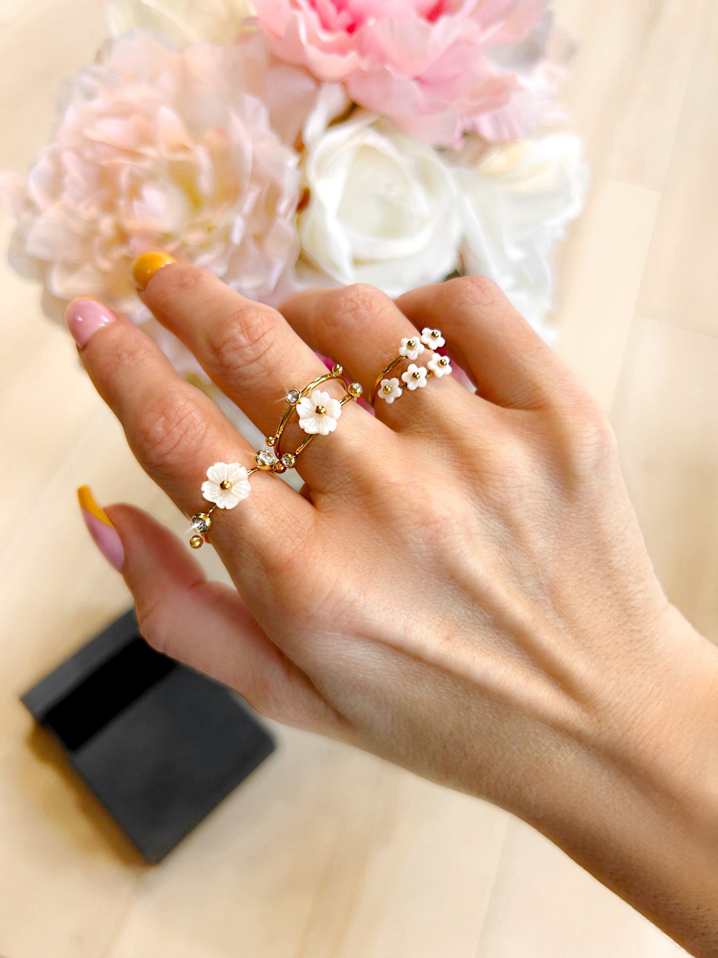 PRE-ORDER Daisy & Diamond Stainless Steel 3 Piece Ring Set