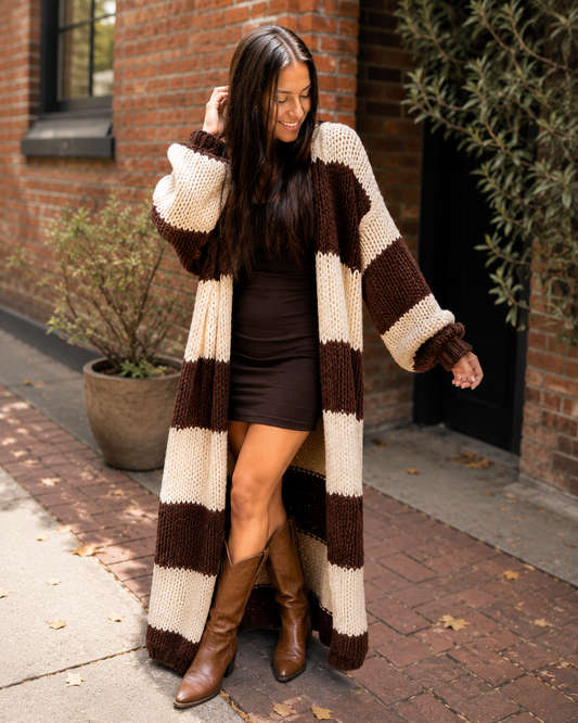 PREORDER Oversized Chunky Striped Balloon Sleeve Cardigan