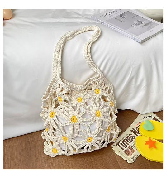 Daisy Mesh Crochet Bucket Bag
