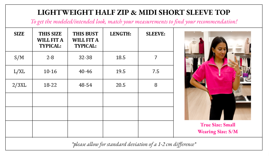 PRE-ORDER Lightweight Half Zip & Midi Short Sleeve Top