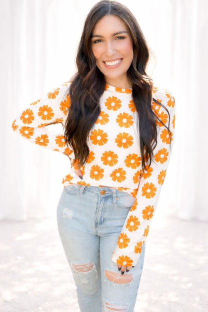 Delia Daisy Print Long Sleeve Top - Girl Code Couture