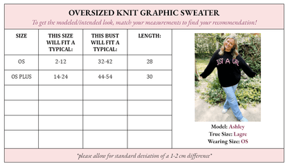 Josie “Just a Girl” Oversized Knit Graphic Sweater - Girl Code Couture