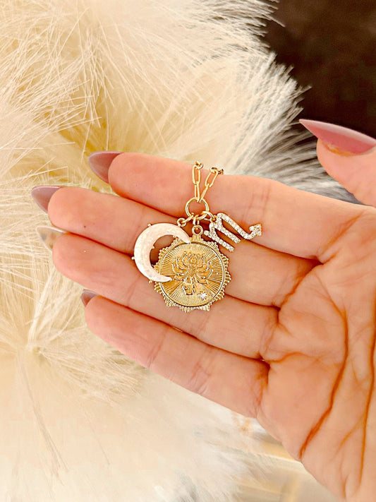 PRE - ORDER 3 Charm Zodiac & Moon Cubic Zirconia Pendant Necklace - Girl Code Couture