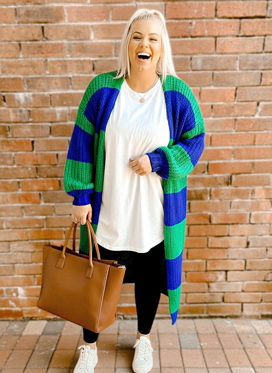 PRE ORDER Oversized Chunky Striped Balloon Sleeve Duster - Girl Code Couture