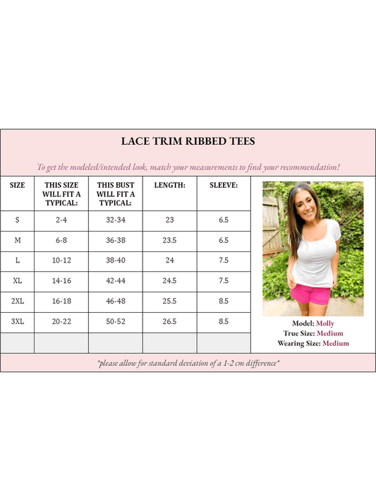PREORDER LACE TRIM FOREVER SOFT RIBBED TEE - Girl Code Couture