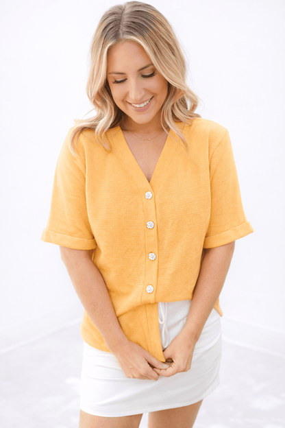 Robin Rose Button Waffle Knit Top - Girl Code Couture